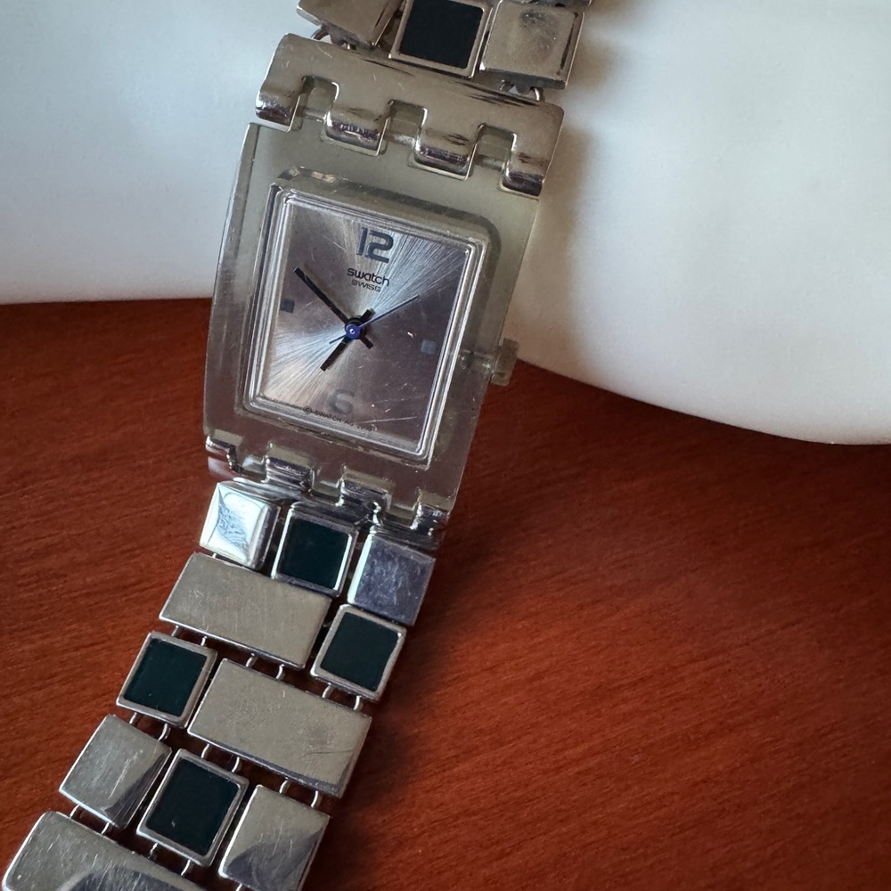 Swatch Silver Watch with Black Accents